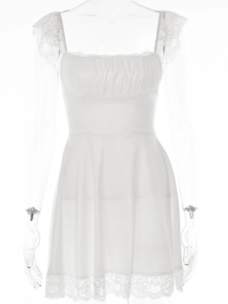 Lace Basic Mini Backless Slim Dresses Shirring Vestidos