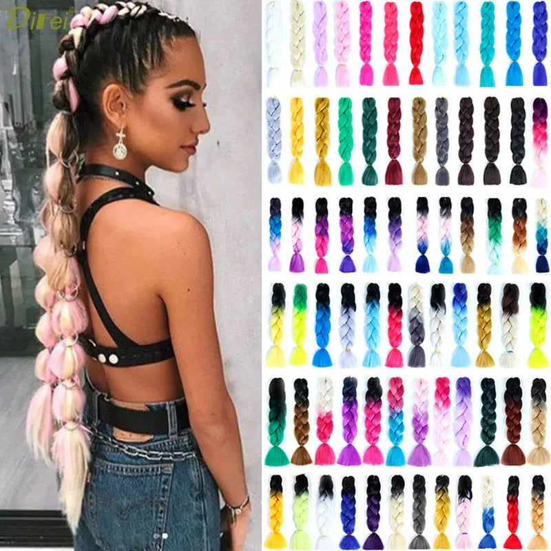 Synthetic 100g/pack colorful Afro Ombre Stretched Braiding Hair Extensions Jumbo Hair Braids for black women