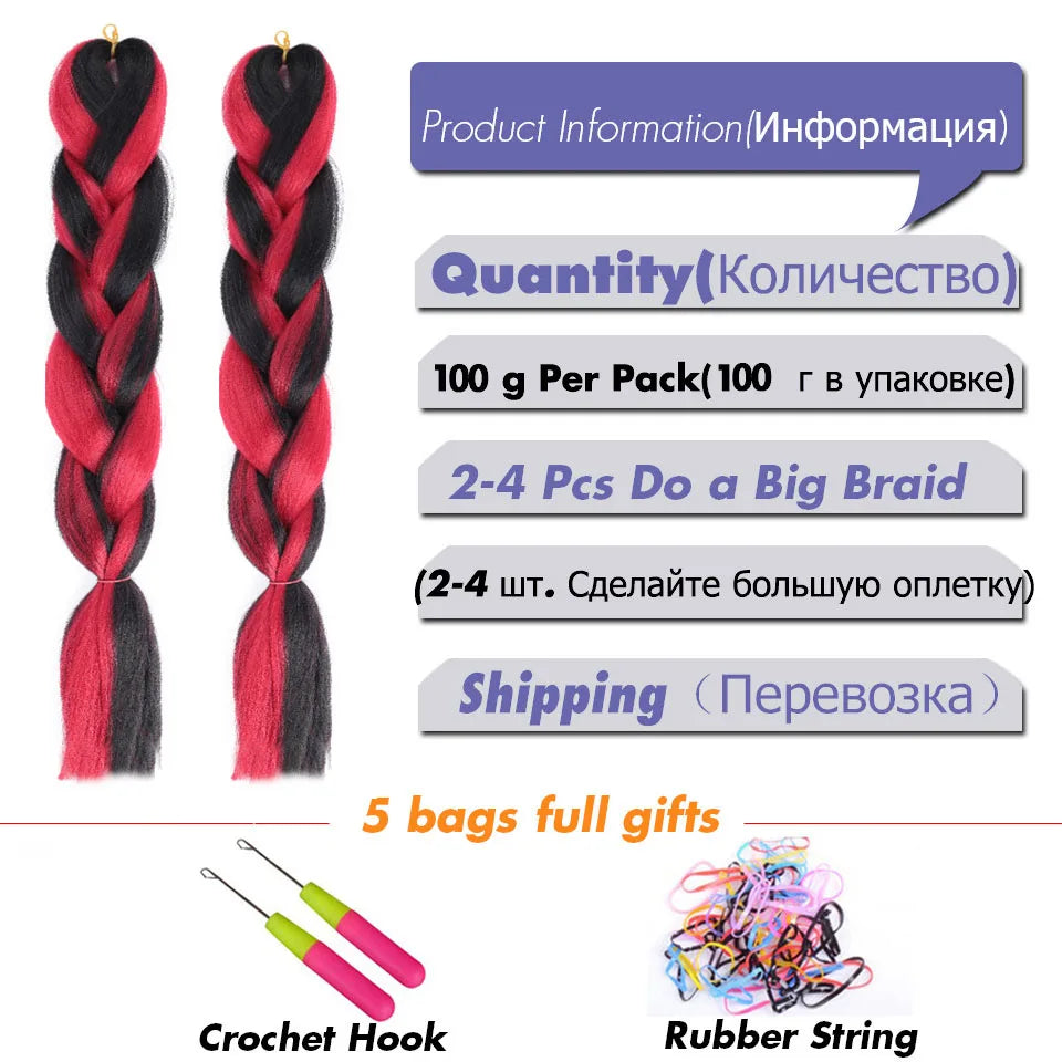 Synthetic 100g/pack colorful Afro Ombre Stretched Braiding Hair Extensions Jumbo Hair Braids for black women