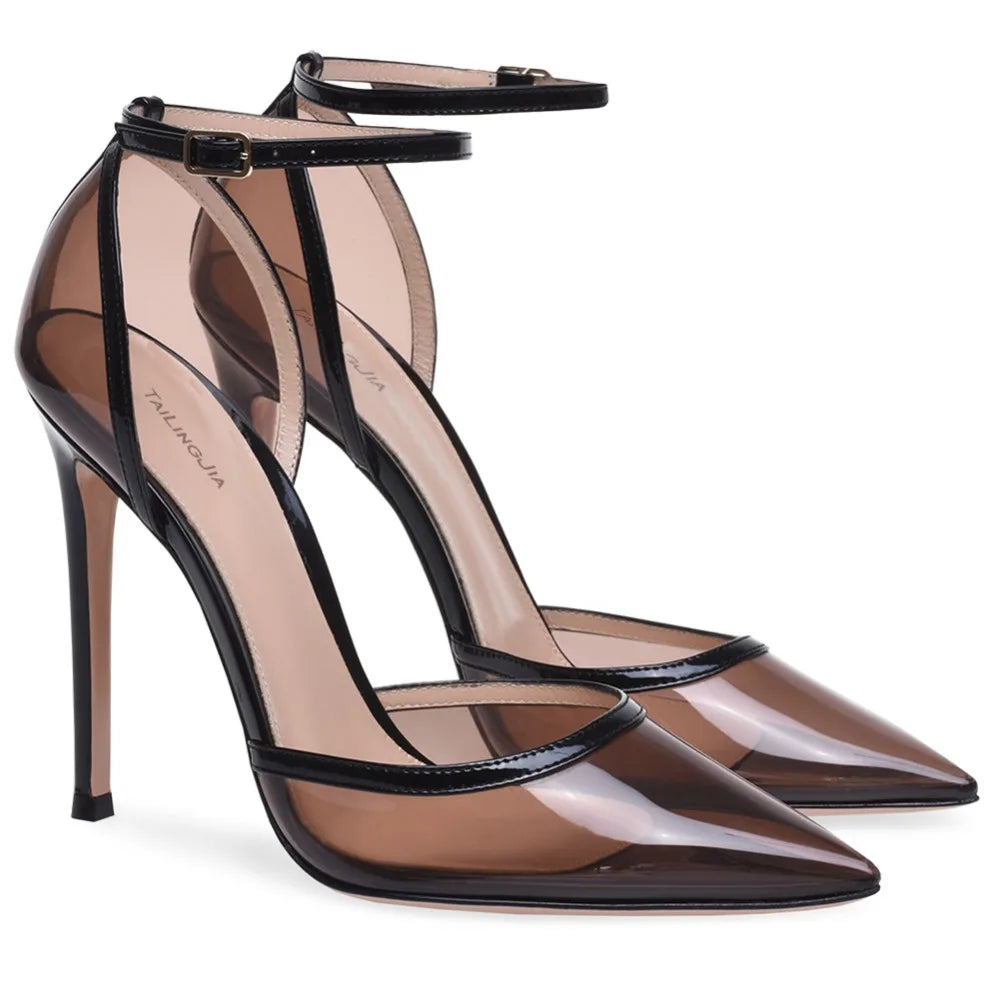 Pointed Toe High Heel Pumps Women Black Transparent Sexy Heeled Evening Dress Shoes Summer Clear Heels Large Size 2025