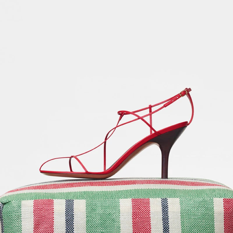 Cross-strap High Heels Sandals Open Toe Shoes Thin Heel