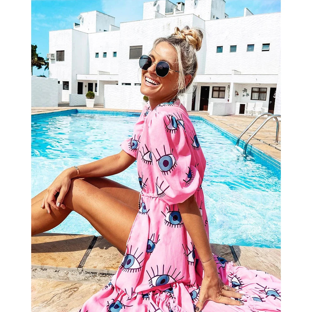 Bikini Cover-ups Pink Chiffon Tunic Long Kimono Dress Beach Wear Swimsuit Cover Up