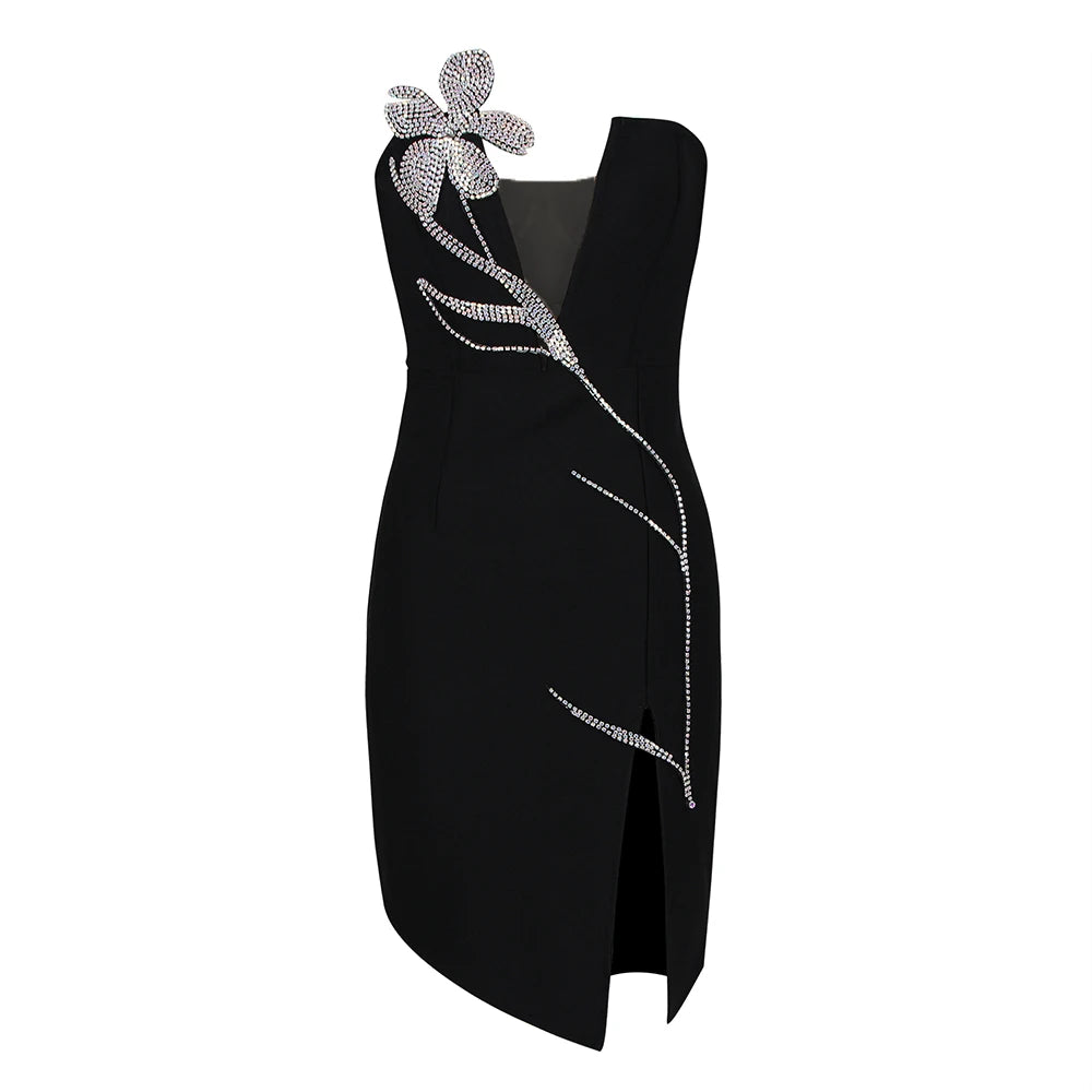 Beading Bandages Rose Flower Design Dress