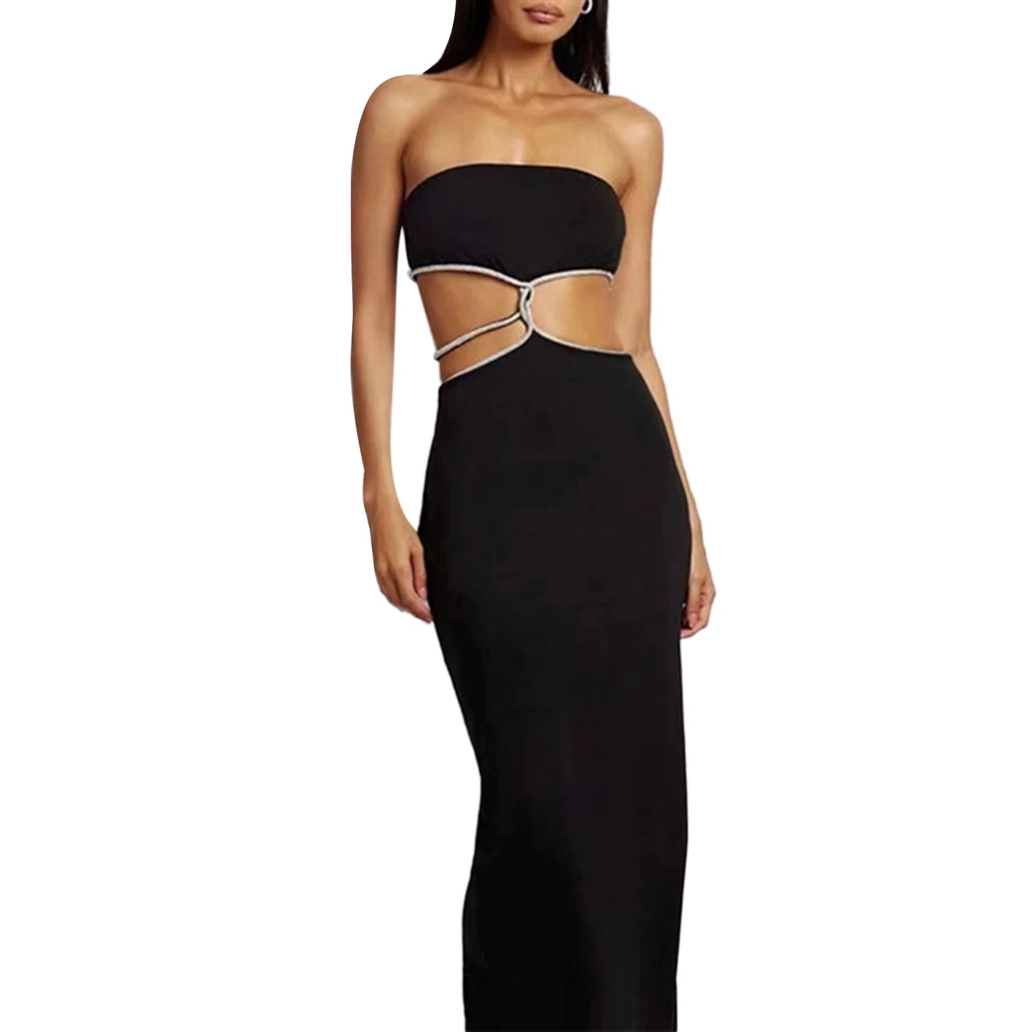 Puloru Black Off Shoulder Party Tube Top Dress Elegant Retro Sleeveless Strapless Dress