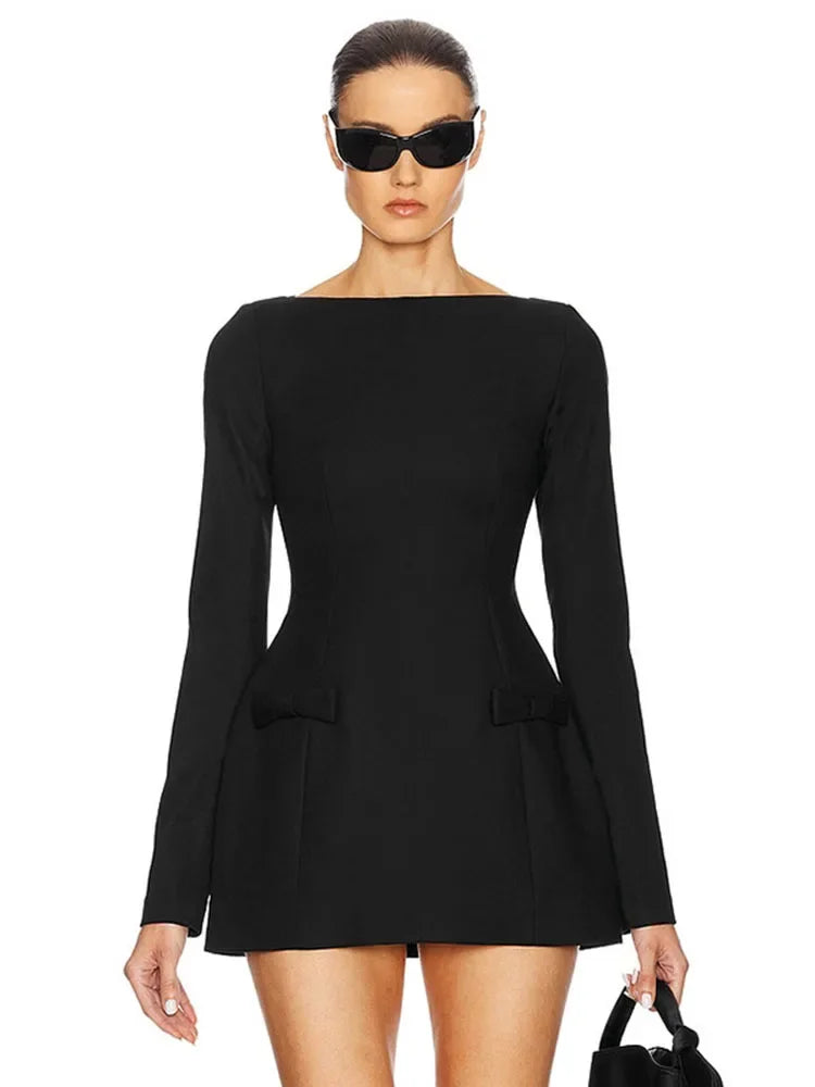 Bows Splice Long Sleeve Mini Dress Elegant Office