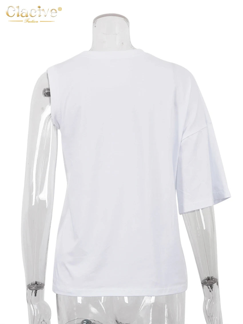 O-Neck Short Sleeve T Shirt Elegant Chic Asymmetry Tops