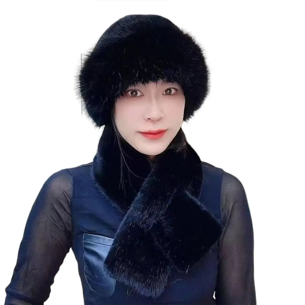 2Pcs Women Winter Russian Hat Neck Warmer Thick Stretchy Keep Warm Dome Cap Outdoor Skiing Skating Headwear