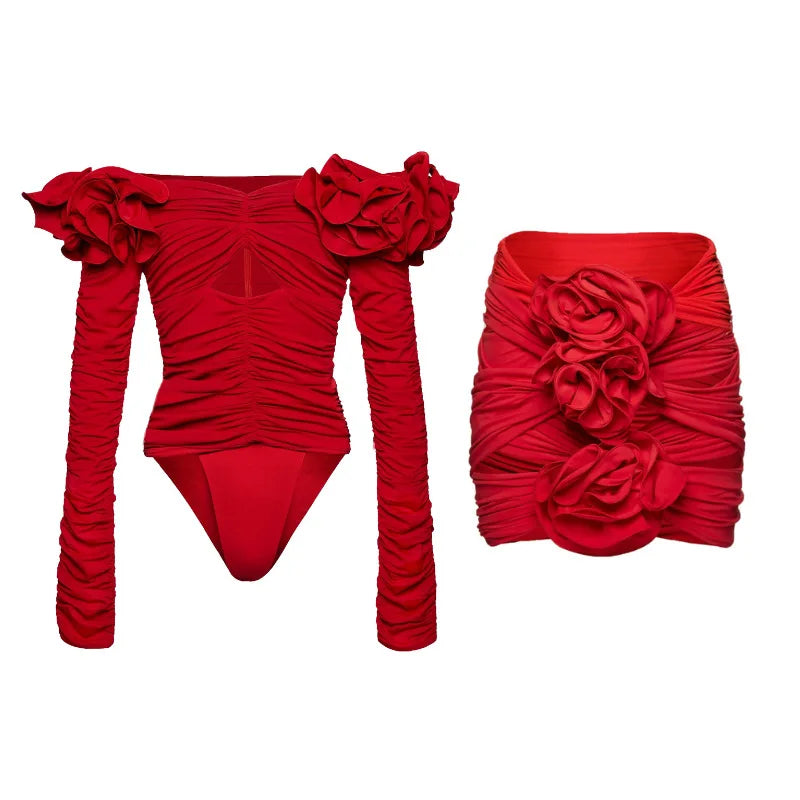 3D Floral High Quality One Piece Swimsuit Skirt Swimsuit Print Swimwear