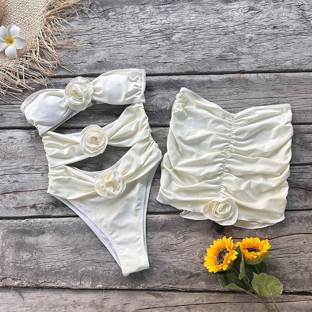 Two-Pieces Floral Lace Up Beachwear Monokini