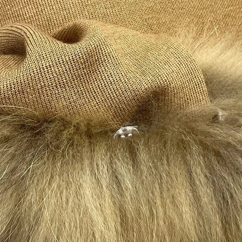 Lady Winter Sweater High Elastic With Raccoon Fur Cuff Women Clothing Detachable Cuff Pullover