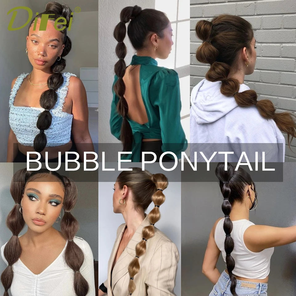 Bubble Ponytail Extension Synthetic Warp Around Ponytail Hair Extensions For Women Lantern Bubble Ponytail Natural Black Brown