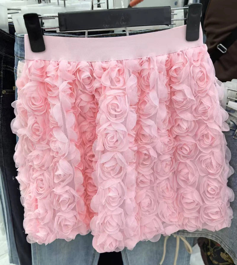 3D Rose Flower Retro Skirts for Women 2025 Fashion Jupe Summer Y2K High Waist Mini Goth Skirt