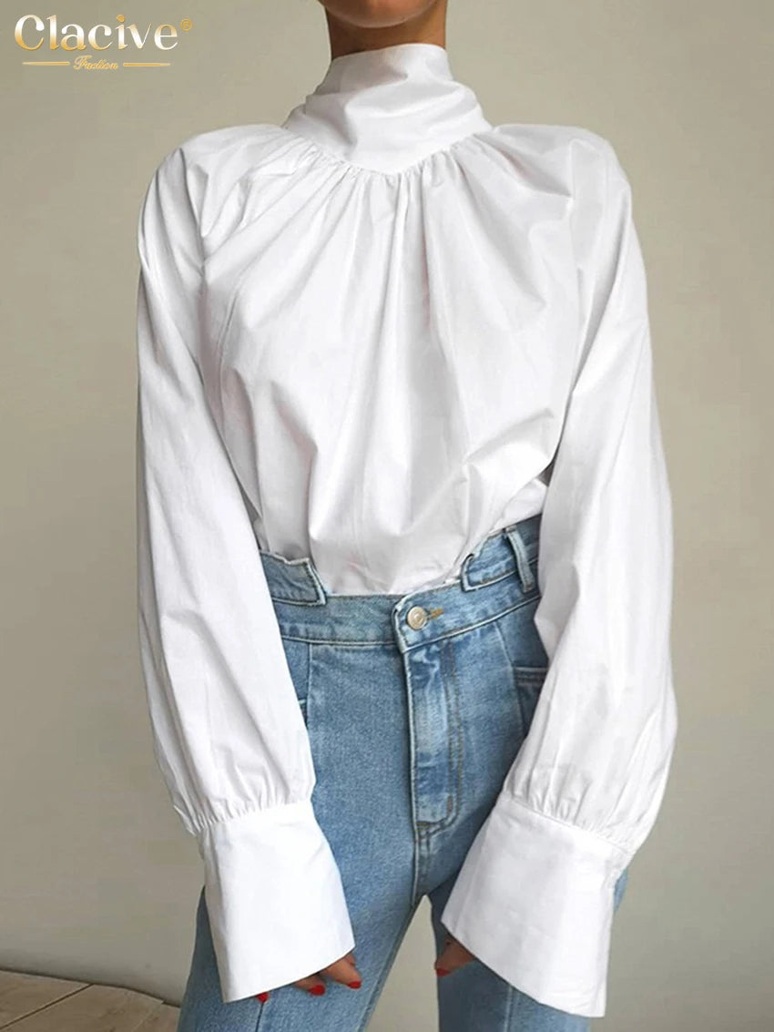 LElegant Turtleneck Long Sleeve Shirts Vintage Chic Lace-Up Classic Top