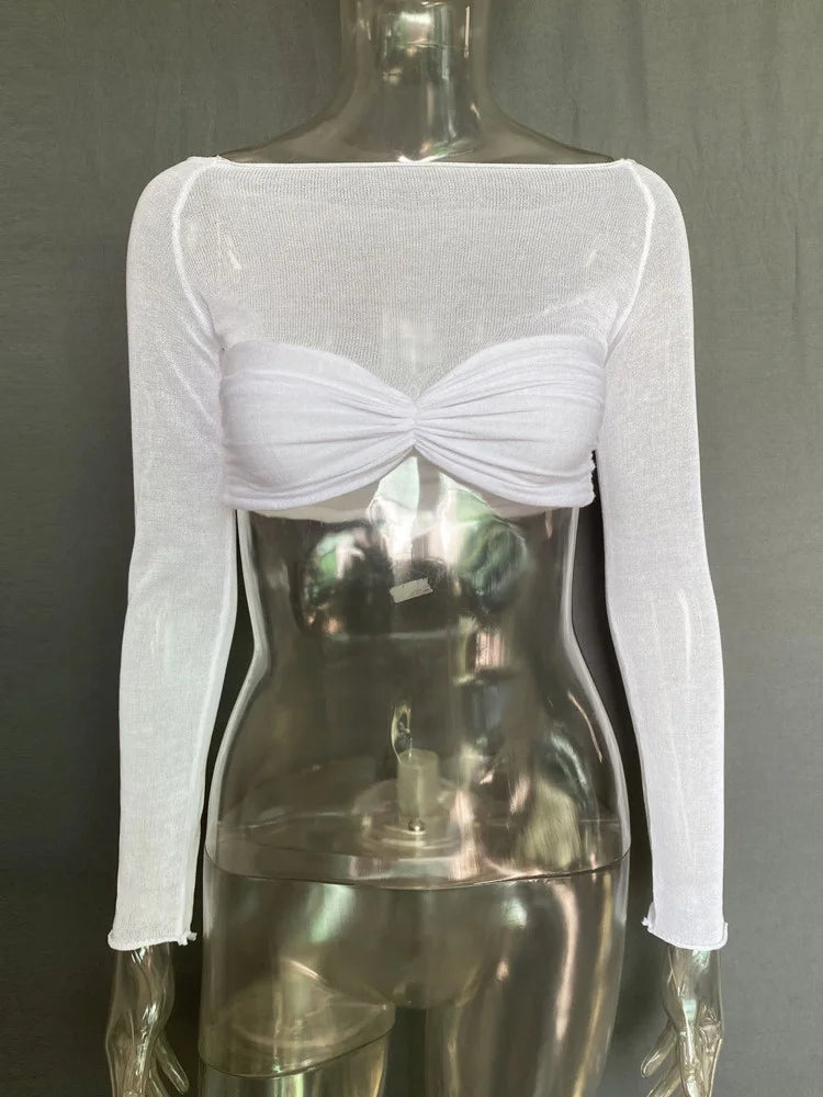 Mesh Crop Top Off-shoulder T-shirt