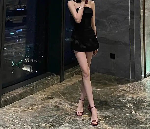 Red Black Shiny Leather 3D Rose Flower Narrow Bands One Line Buckle Sandals Open Toe Stiletto Heels