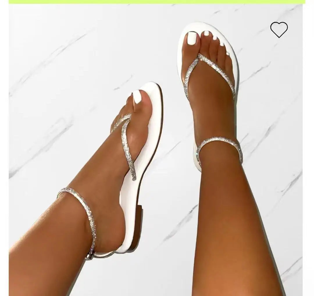 New Rhinestone Decor Toe Post Thong Flip-flops Non-slip Beach Sandals