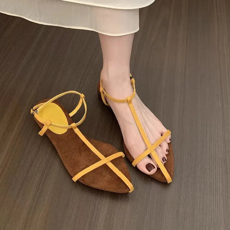 Fashion Sandals Thin Low Heels Pointed Open Toe Ankle Strap Dress Shoes,Solid Color Summer Thin Low Heels Sandals