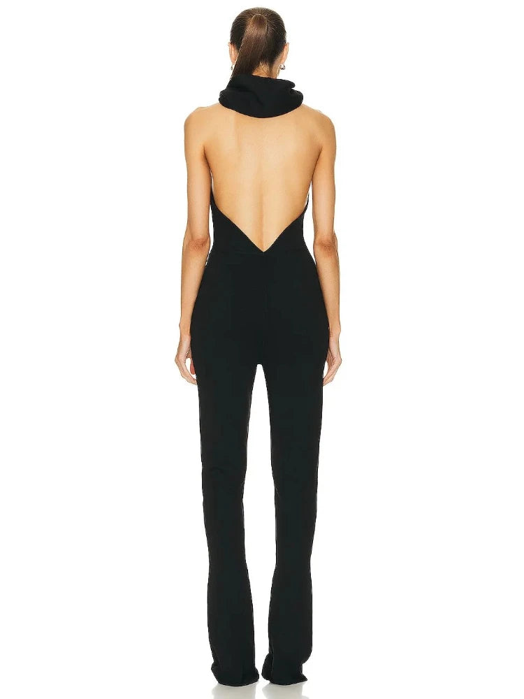 Design Sleeveless Full Length Black Hoodie Fashion Jumpsuit