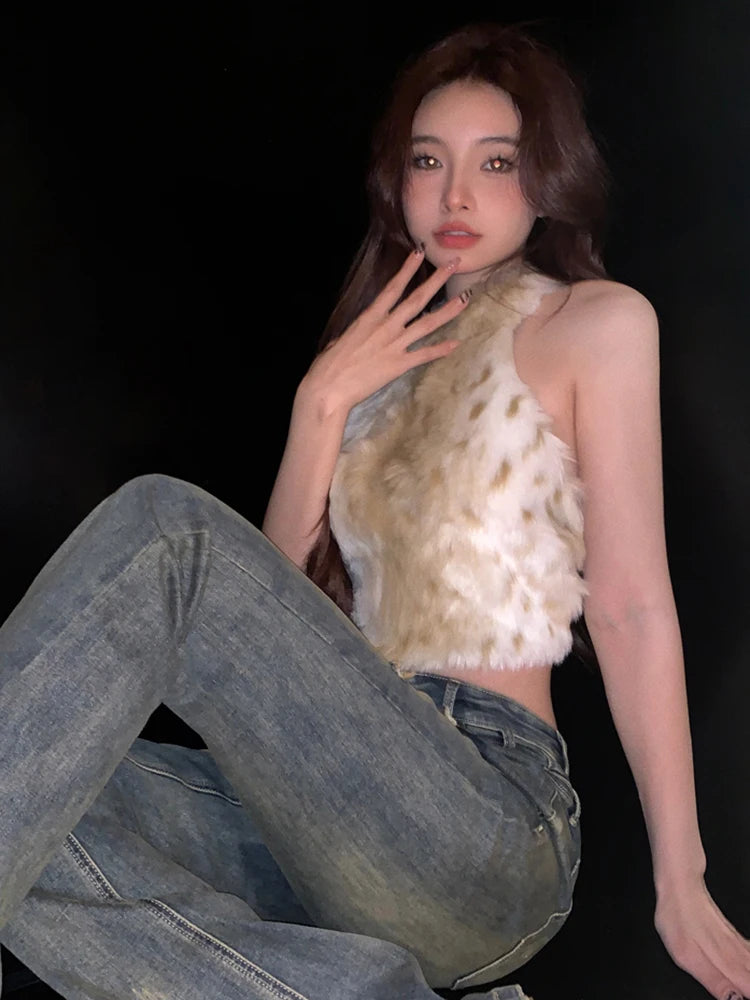 Chic Leopard Fur Furry Vests