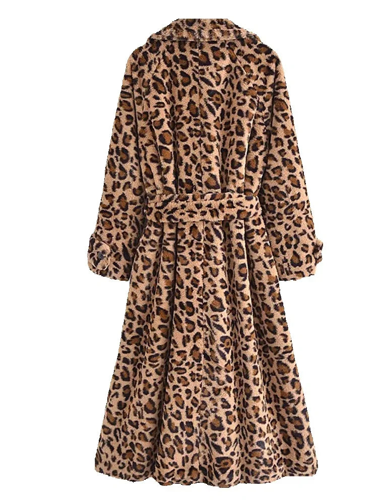 Leopard Printe Furry Fur Long Overcoat Thick Warm Coats 2024 Outwear