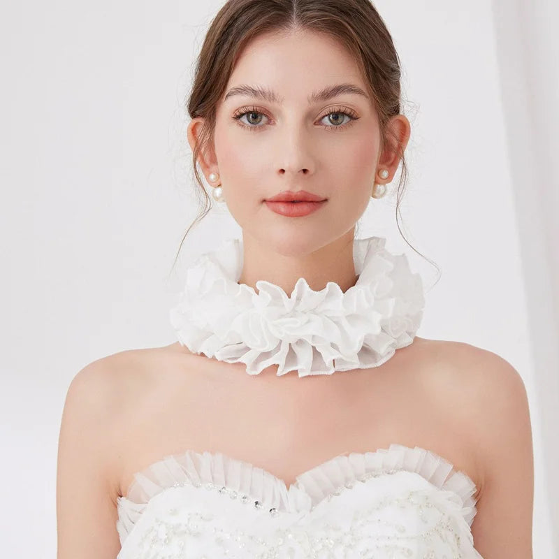 White Multi-layered Pleated Ruffle Fake Collar Sweater Decorative Fake Stand Collar Detachable High Collar Costume Neck Collar