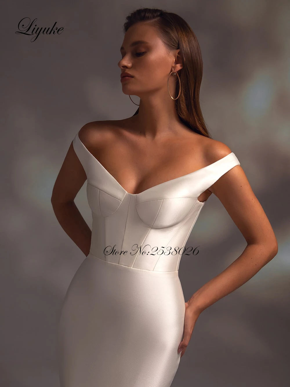 Liyuke Satin Off The Shoulder Mermaid Wedding Gowns Elegant Trumpet Bridal Dress