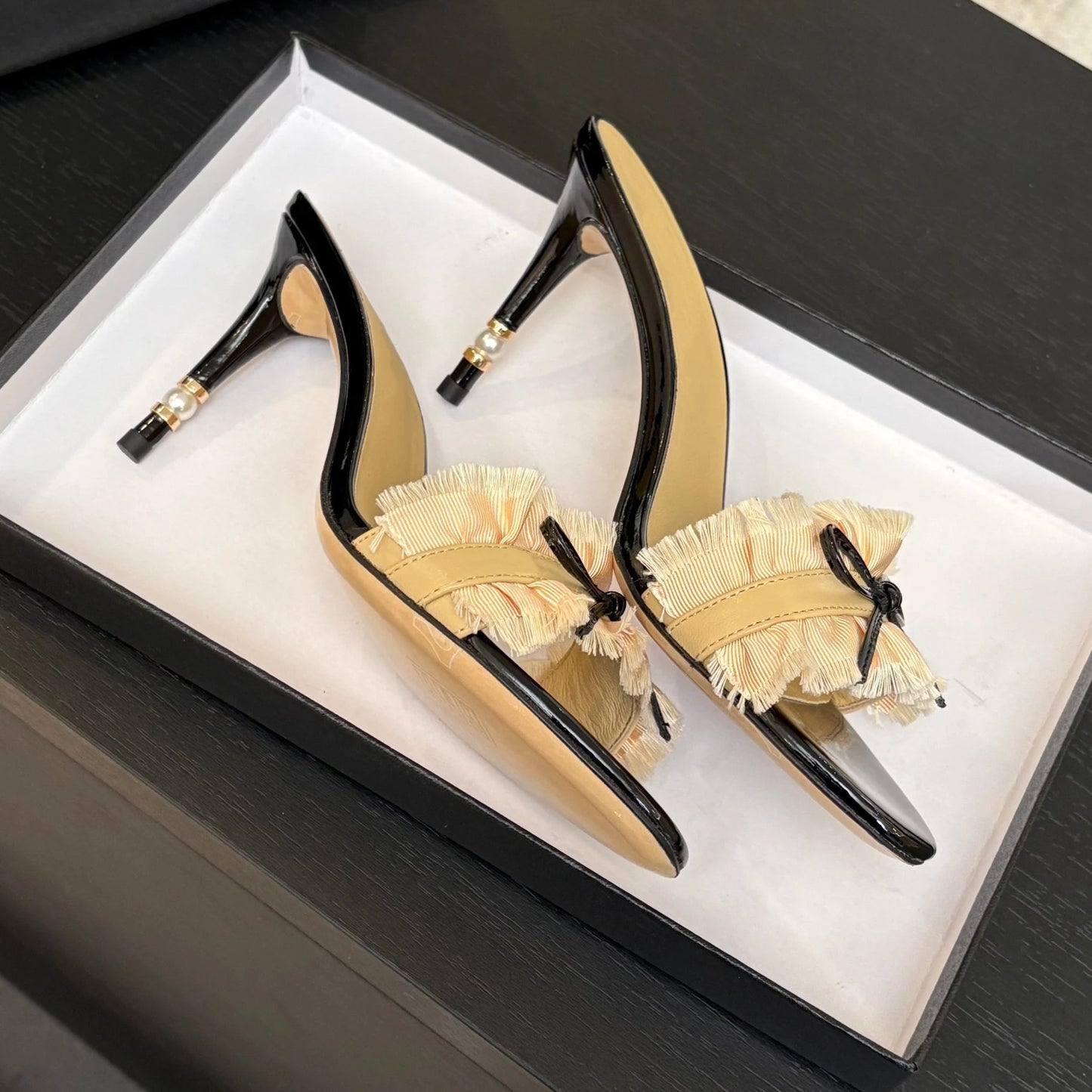 2025 New Arrival Summer Pleaed Open-Toe High Heel Woman Slippers Butterfly-Knot Decora Stiletto