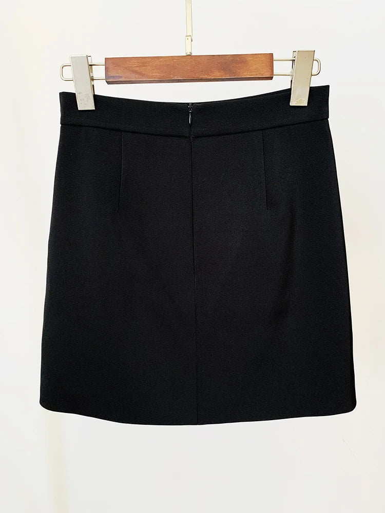 HIGH STREET Newest Designer Runway Suit Set Women's O-neck Zip Back Cropped Tops Mini Skirt Set 2pcs
