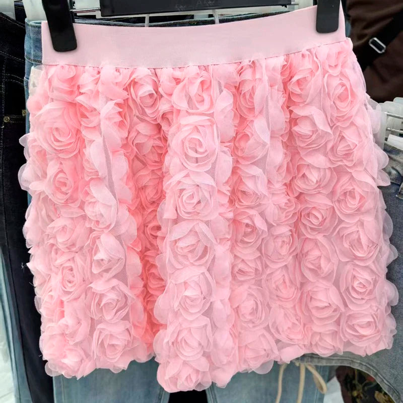 3D Rose Flower Retro Skirts for Women 2025 Fashion Jupe Summer Y2K High Waist Mini Goth Skirt