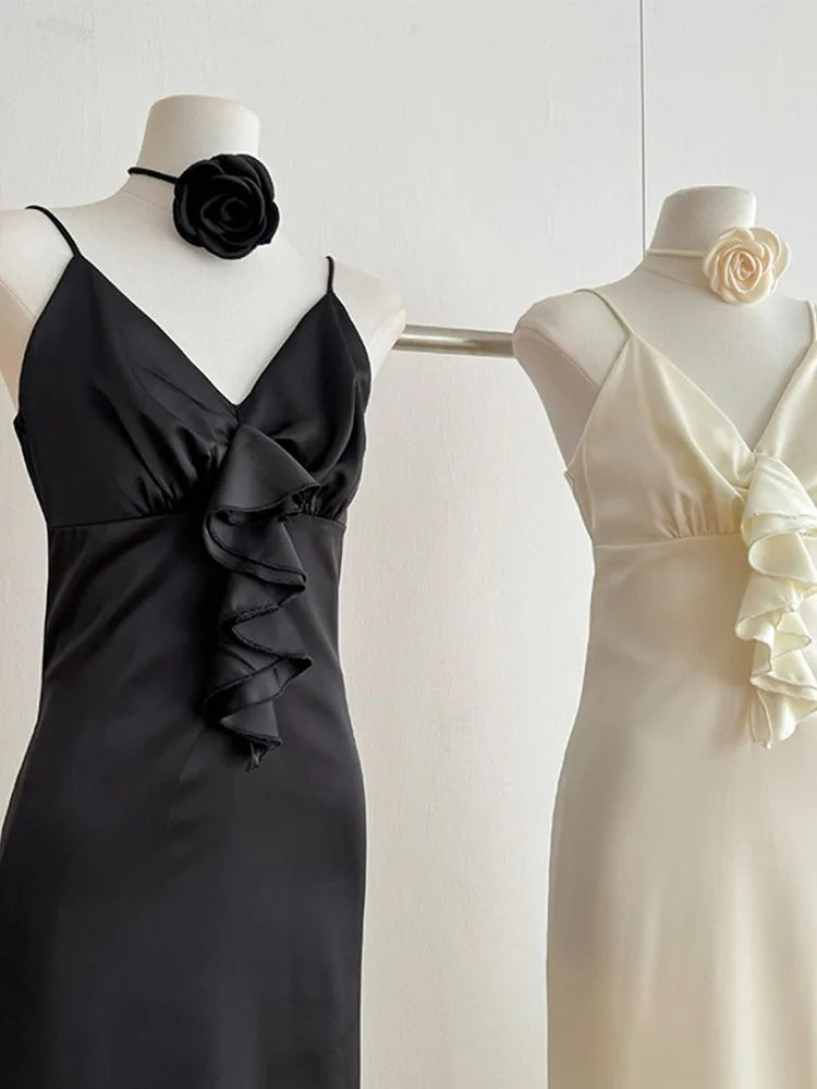 2000s Aesthetic Black Fairy Dress Spring Summer Fashion Vintage A-Line Dress Sleeveless Sweet Sexy Evening Dress French Elegance