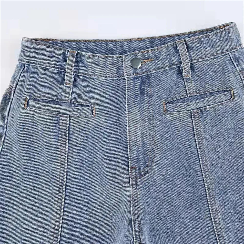 Retro Five Pointed Star Straight Women Jeans European and American Style Design Slim Fit Leg Length All Match Pants