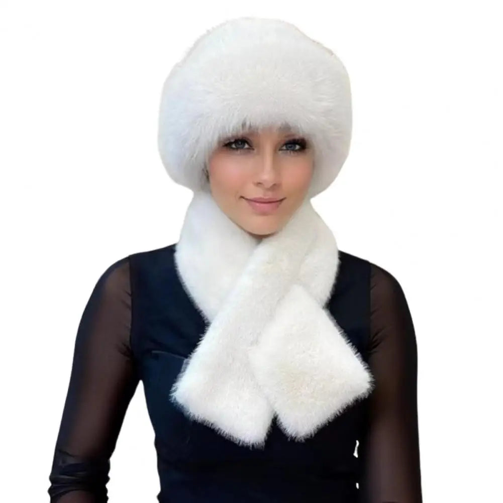 2Pcs Women Winter Russian Hat Neck Warmer Thick Stretchy Keep Warm Dome Cap Outdoor Skiing Skating Headwear