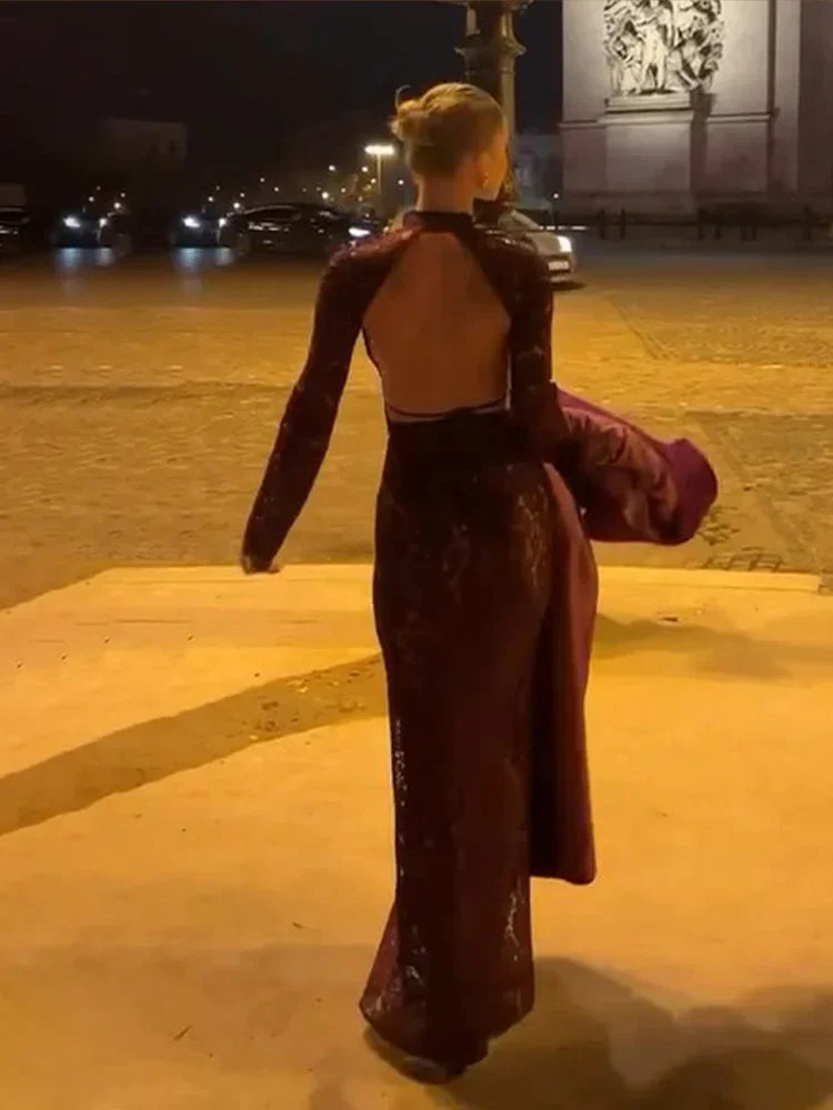 Backless Lace See Through Maxi Dress