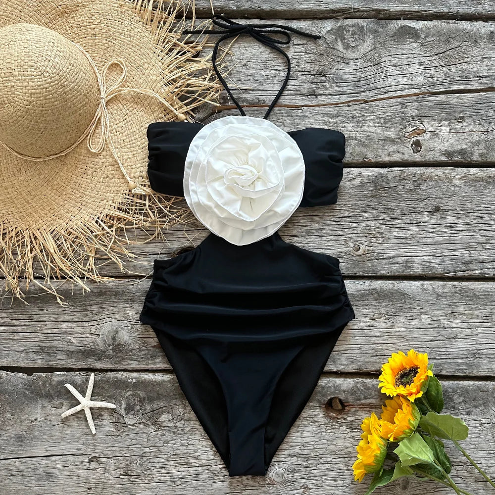 3d Floral Lace Up One Piece Swimsuits Swimwear Push Up Monokini