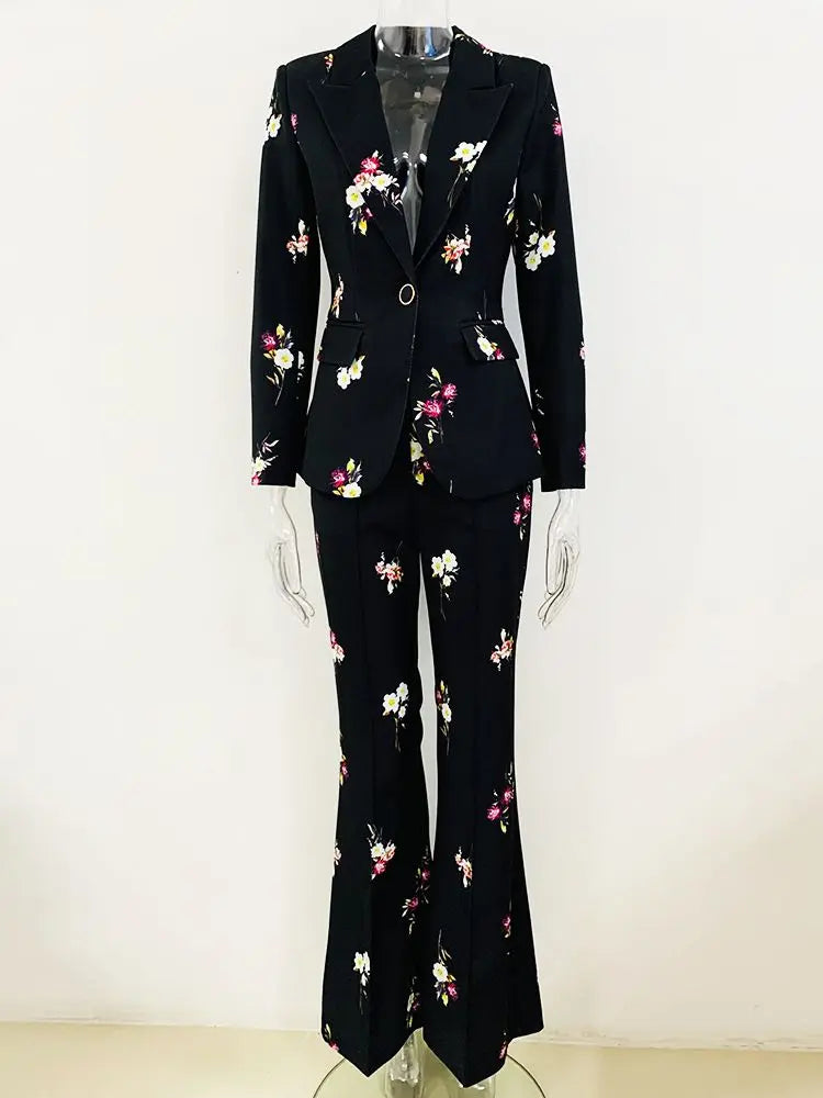 Single Button Suit Pants Set 2-Piece Office Business Dress Single Button Open Front Pants Jacket Set