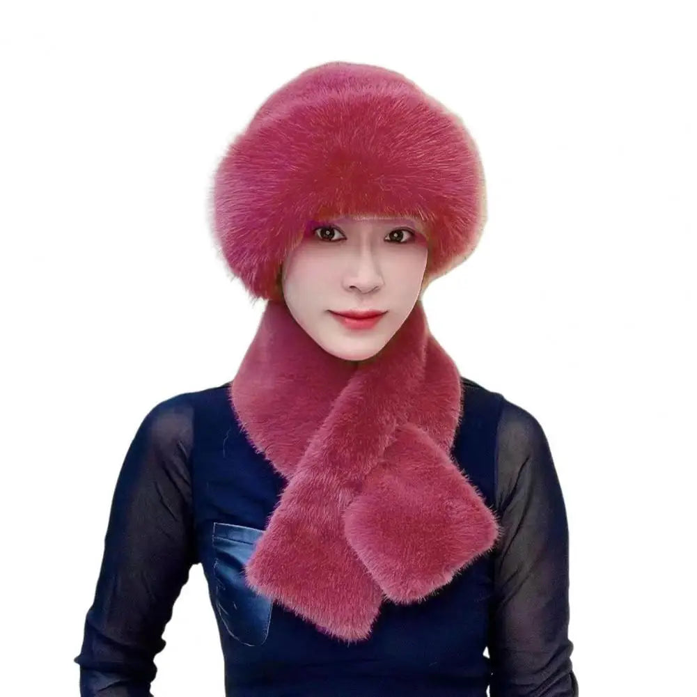 2Pcs Women Winter Russian Hat Neck Warmer Thick Stretchy Keep Warm Dome Cap Outdoor Skiing Skating Headwear