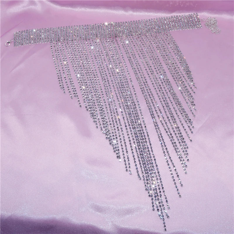 New Long Chain Rhinestone Tassel Choker Necklaces