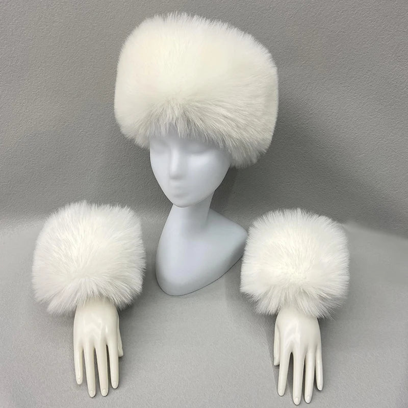 Ring Scarves Cuffs Faux Fur Raccoon Detachable Fur Sleeve Winter Luxury Warm Fox Fur Scarf Wrist Cuffs Gloves Set