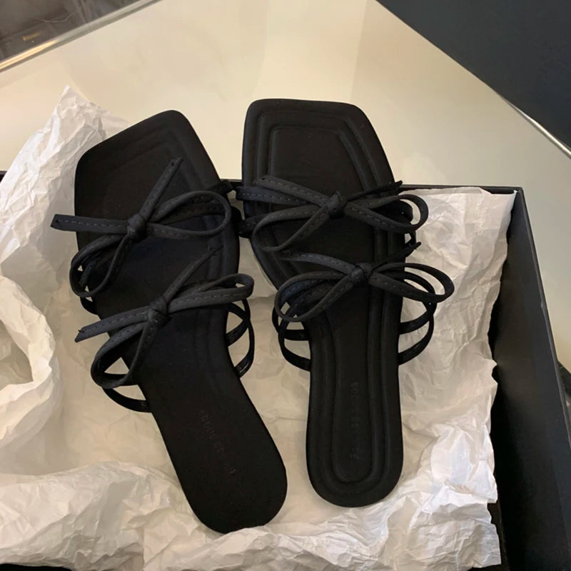 Summer Soft Sole Women Flats Slippers Casual Butterfly-knot Open Toe Shoes Comfort Outdoor Beach Vacation