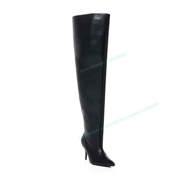 Army Green Denim Knee High Boots Loose Pointed Toe Shoes
