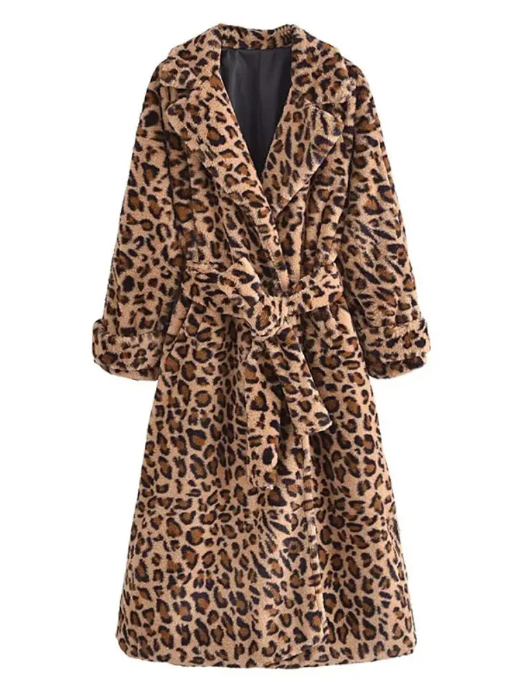Leopard Printe Furry Fur Long Overcoat Thick Warm Coats 2024 Outwear