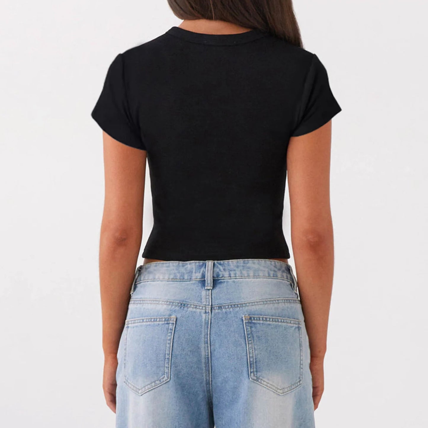 Sumemr Short Sleeve T Shirts for Women Ribbed Casual Slim Fits Tops Tee Fashion Y2K Clothes T-shirt Solid Button Up Tees Tops