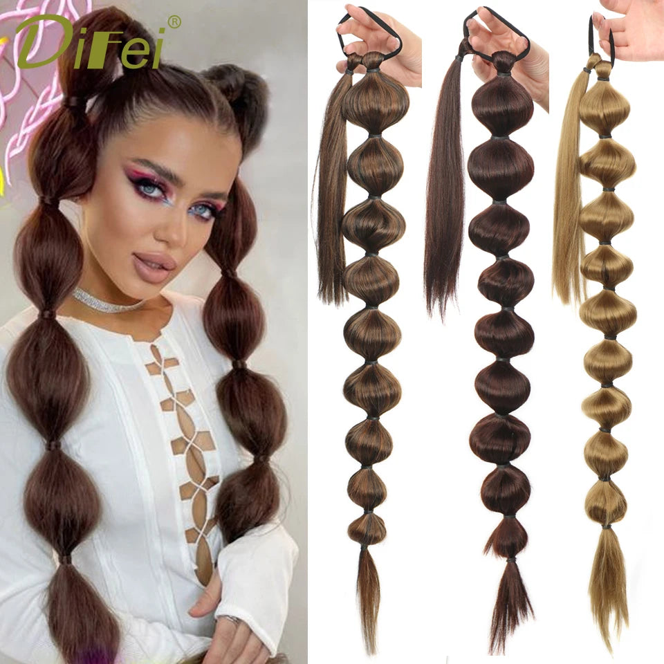 Bubble Ponytail Extension Synthetic Warp Around Ponytail Hair Extensions For Women Lantern Bubble Ponytail Natural Black Brown