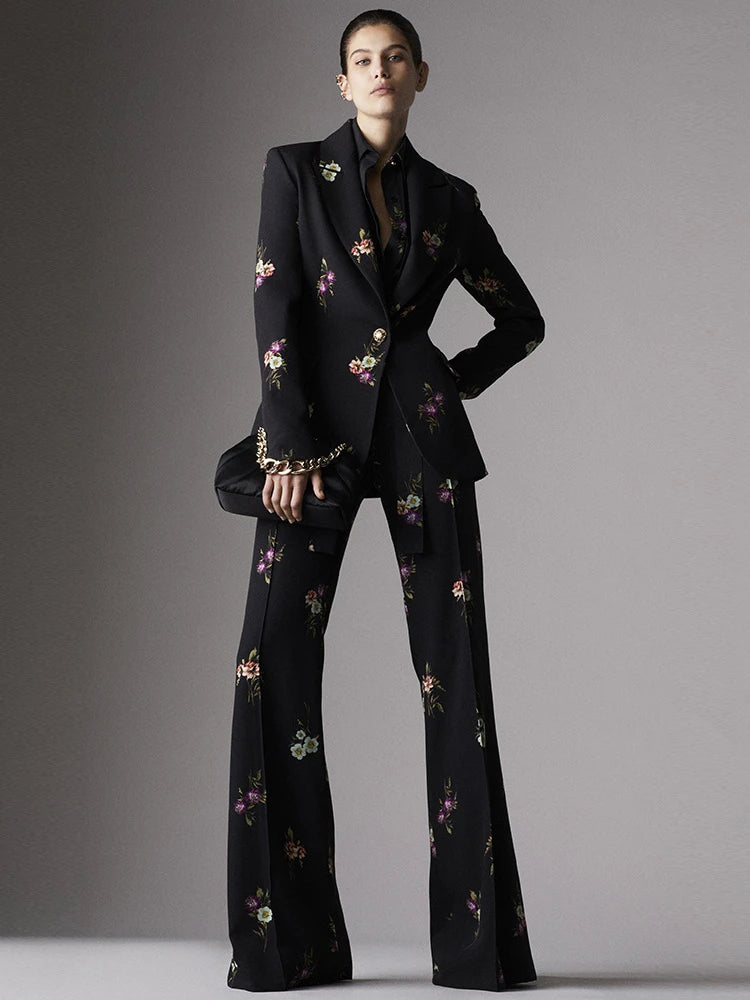 Single Button Suit Pants Set 2-Piece Office Business Dress Single Button Open Front Pants Jacket Set
