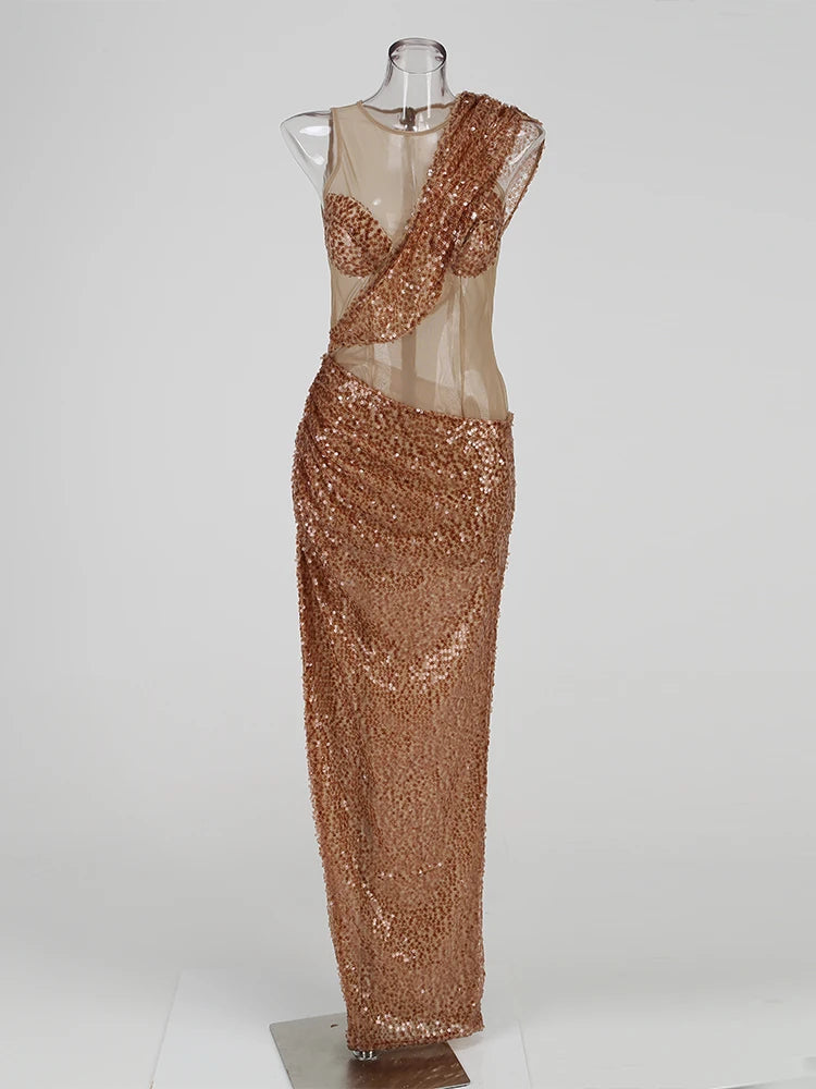 Sparkly Glitter Split Bodycon Maxi Dress Birthday Party Evening Stage Dress