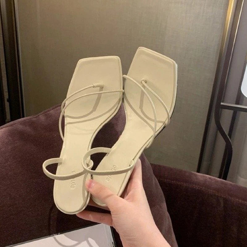 Square Head Sandals Temperament Comfortable Elastic Strap Square Toe High Heels