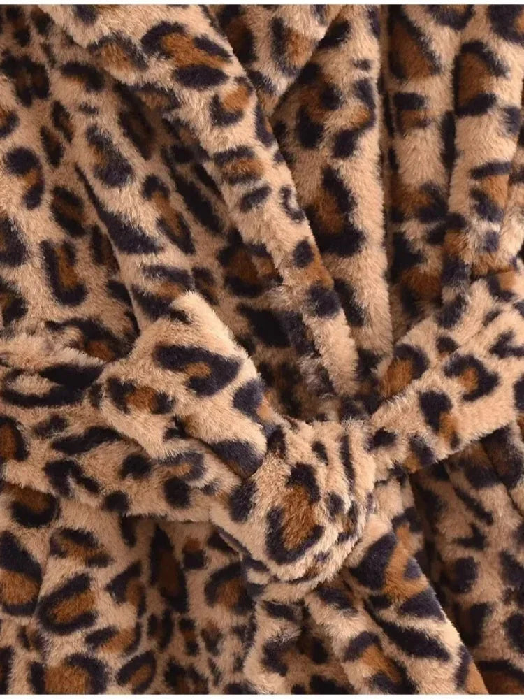 Leopard Printe Furry Fur Long Overcoat Thick Warm Coats 2024 Outwear