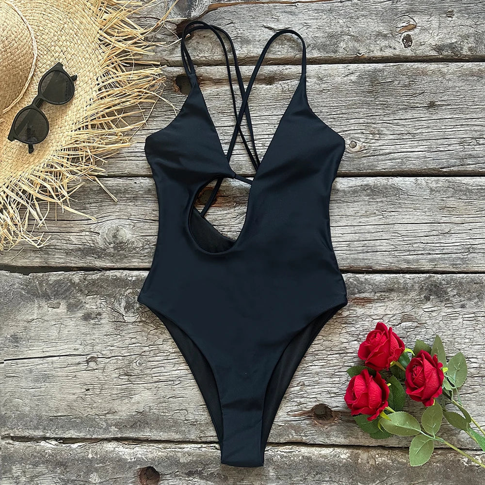 One Piece Swimsuit Push Up Swimwear Monokini Adjustable Shoulder