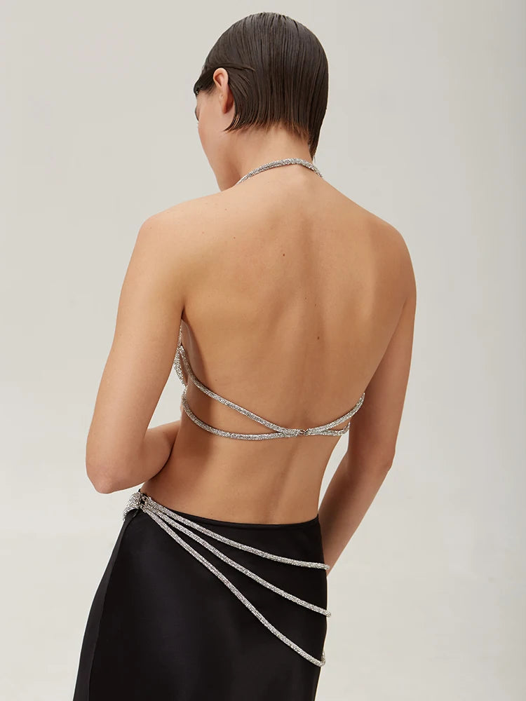 Summer Beach Bra Luxury Diamonds Embellished Lingeries Sleeveless Backless