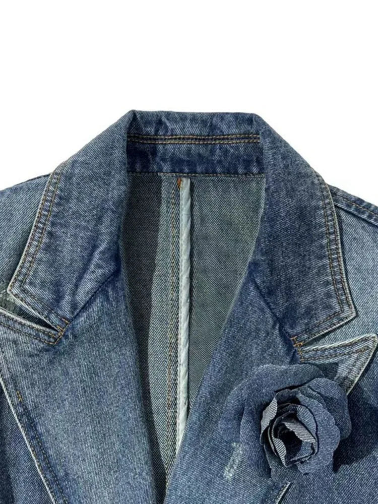 Trendy Vintage 3D Flower Long Sleeves Denim Coat